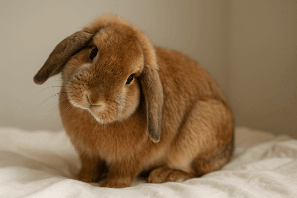 斜頸が見られるうさぎ。頭が一方向に傾いた姿勢
