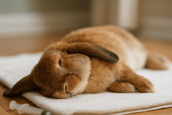 横になりぐったりするうさぎ