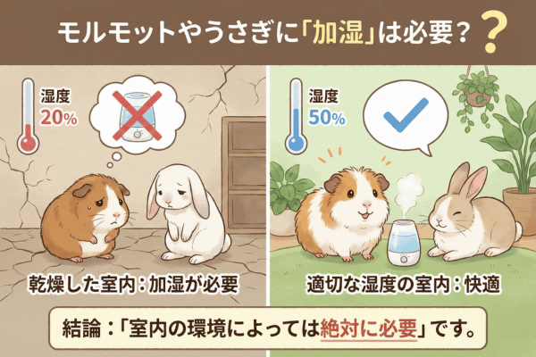 乾燥した部屋と加湿された部屋のイメージ